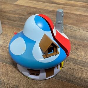 Blue and White Mushroom Playset with Red Slide - Kids Action Play House